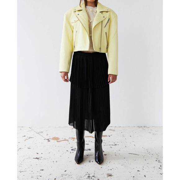 NEW STELLA NOVA short leather biker jacket in light yellow
